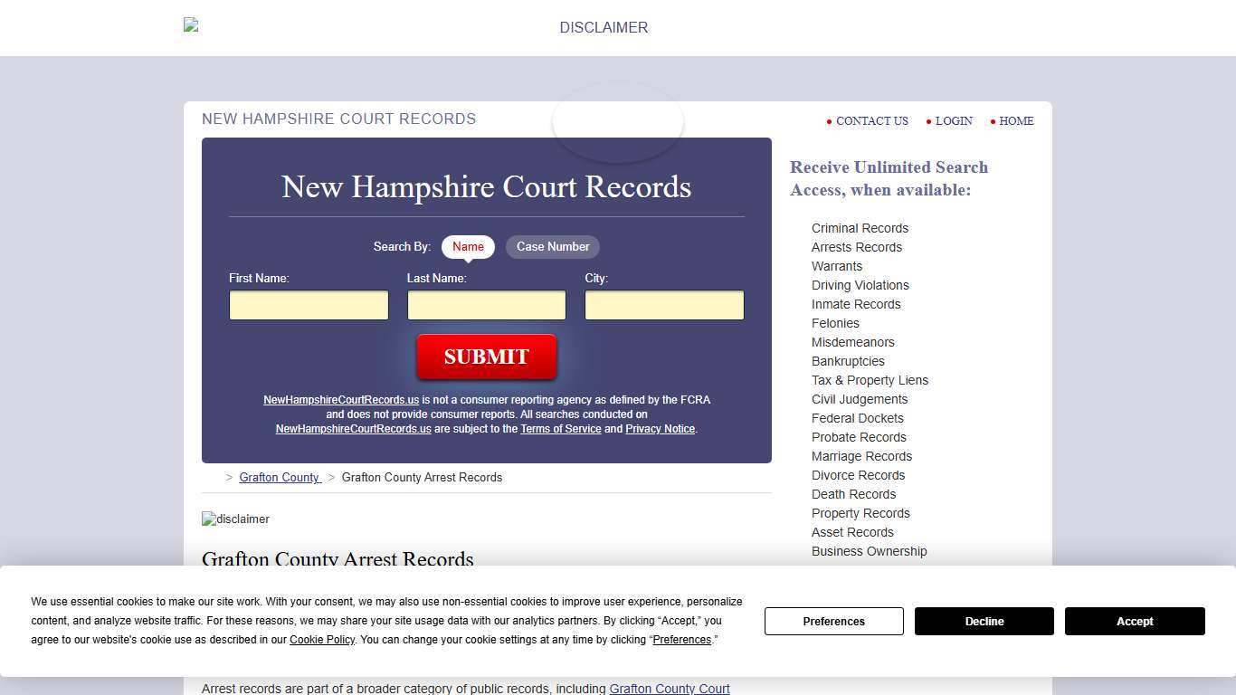 Grafton County Arrest Records NewHampshireCourtRecords.us